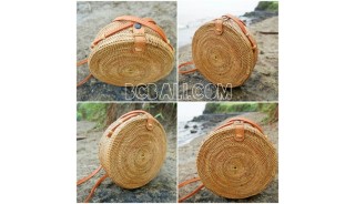 women handbag ata grass rattan circle leather strap 